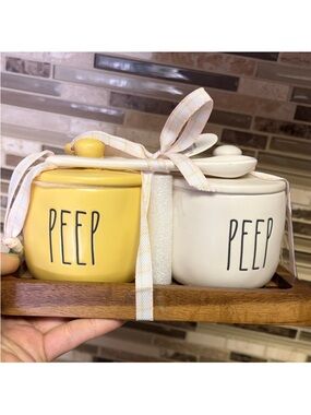 Rae Dunn PEEP Ceramic Jars - Yellow & White NWT